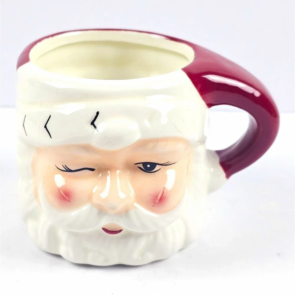 Pottery Barn Winking Santa Claus Figural Ceramic Mug Microwave Dishwasher Safe